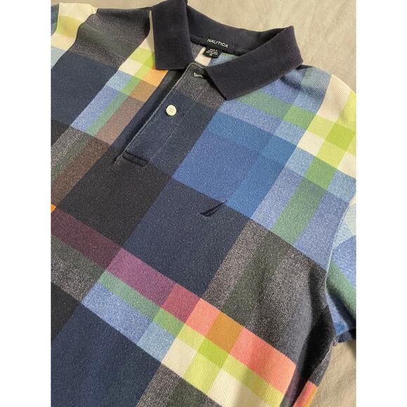 Vtg. 90s Nautica multi color grid pattern polo SZ Small - Picture 2 of 7